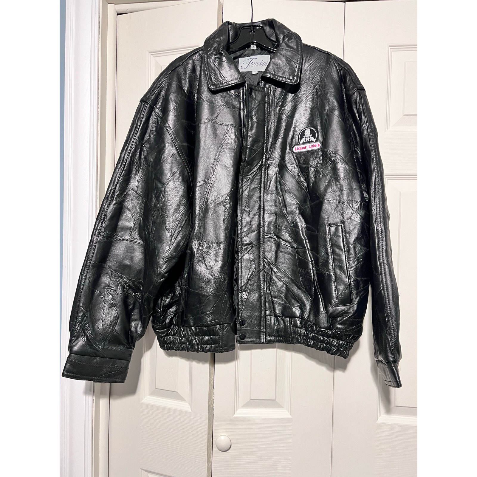 Vintage Fondini Leather Jacket Mens Xl Black Patchwork Lyleâs Liquor Nwt